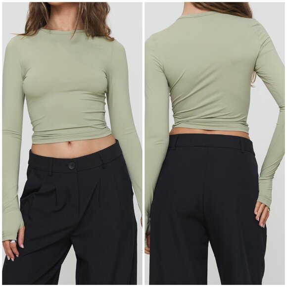 NWT Princess Polly Farro Eco-Friendly Long Sleeve Top Sage Green Sz 8 - Picture 1 of 5